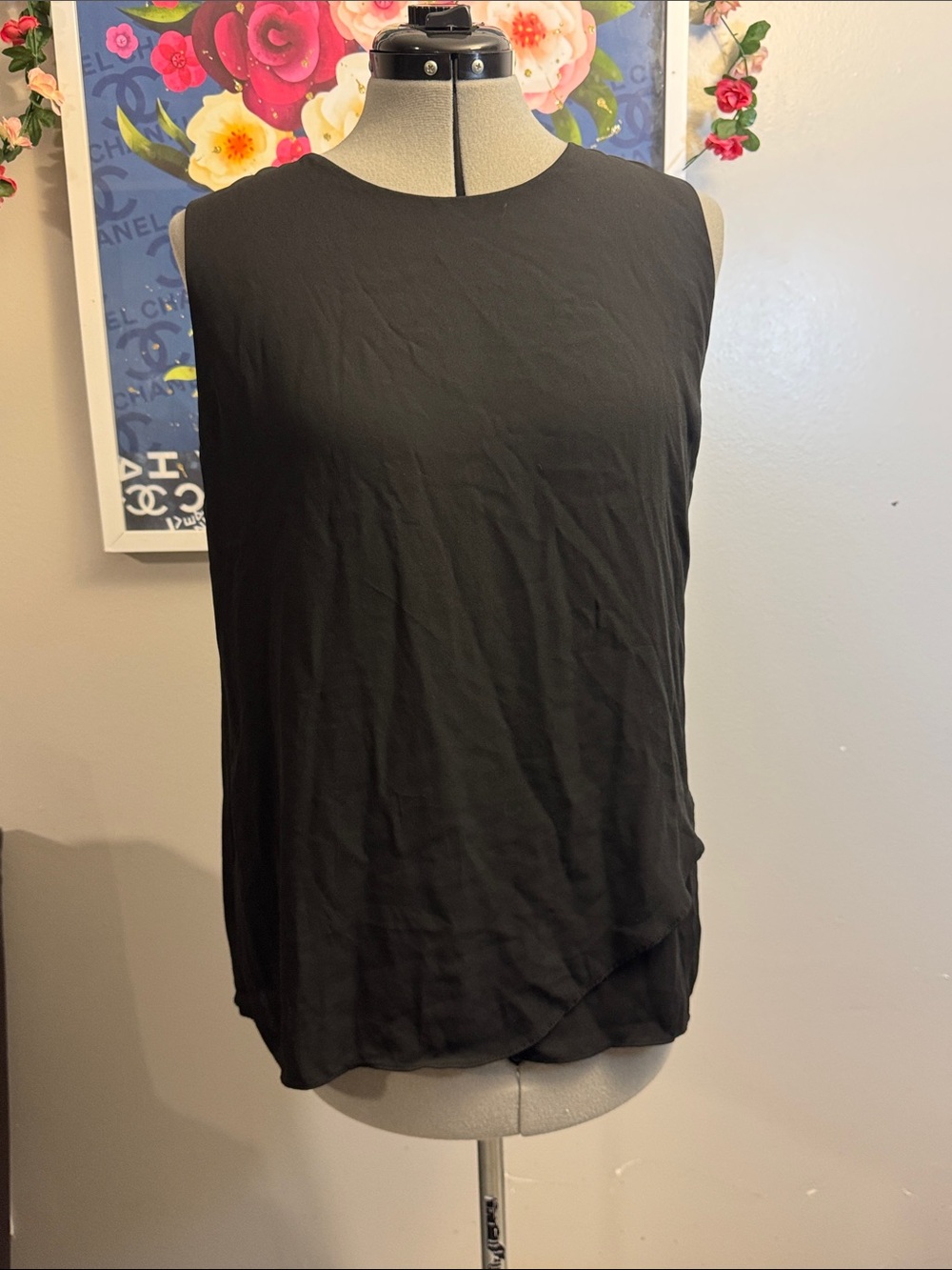 Chico's Black Sleeveless Layered-Hem Blouse